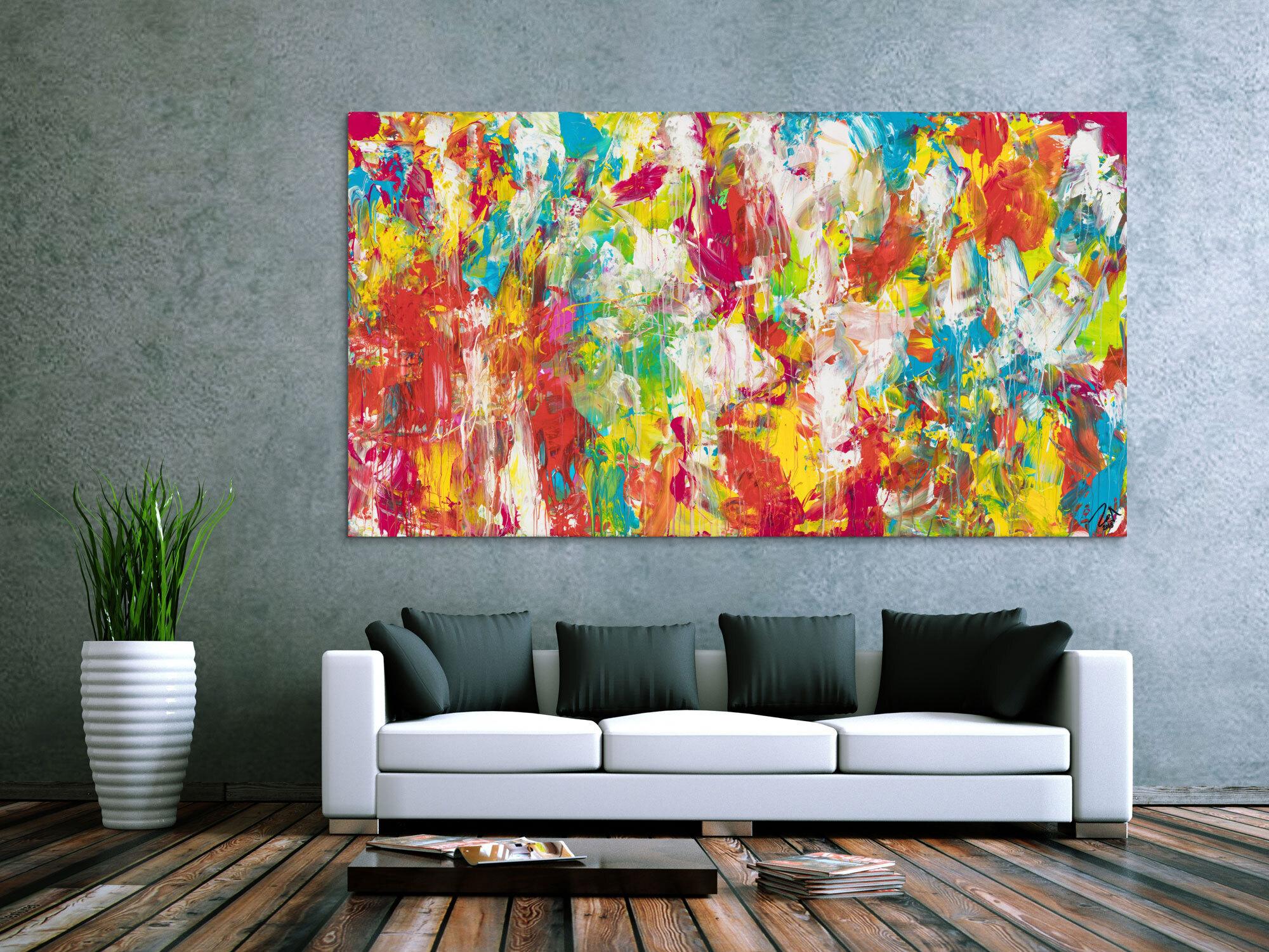 Gemälde Original abstrakt 120x220cm Mischtechnik zeitgenössisch handgemalt  rot weiß braun Unikat