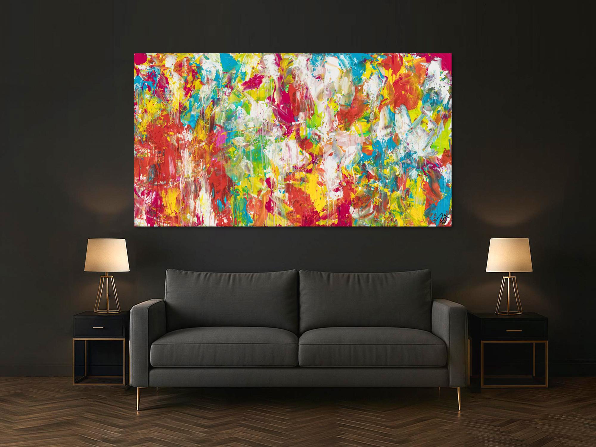 Gemälde Original abstrakt 120x220cm Mischtechnik zeitgenössisch handgemalt  rot weiß braun Unikat