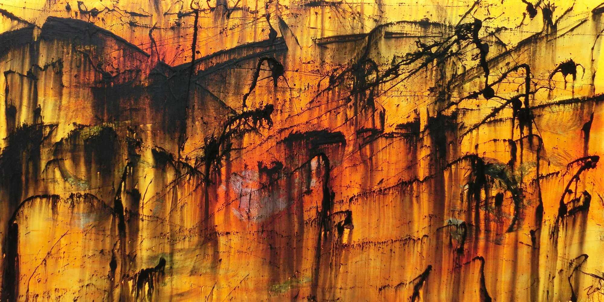 Modernes Acryl Gemälde in orange