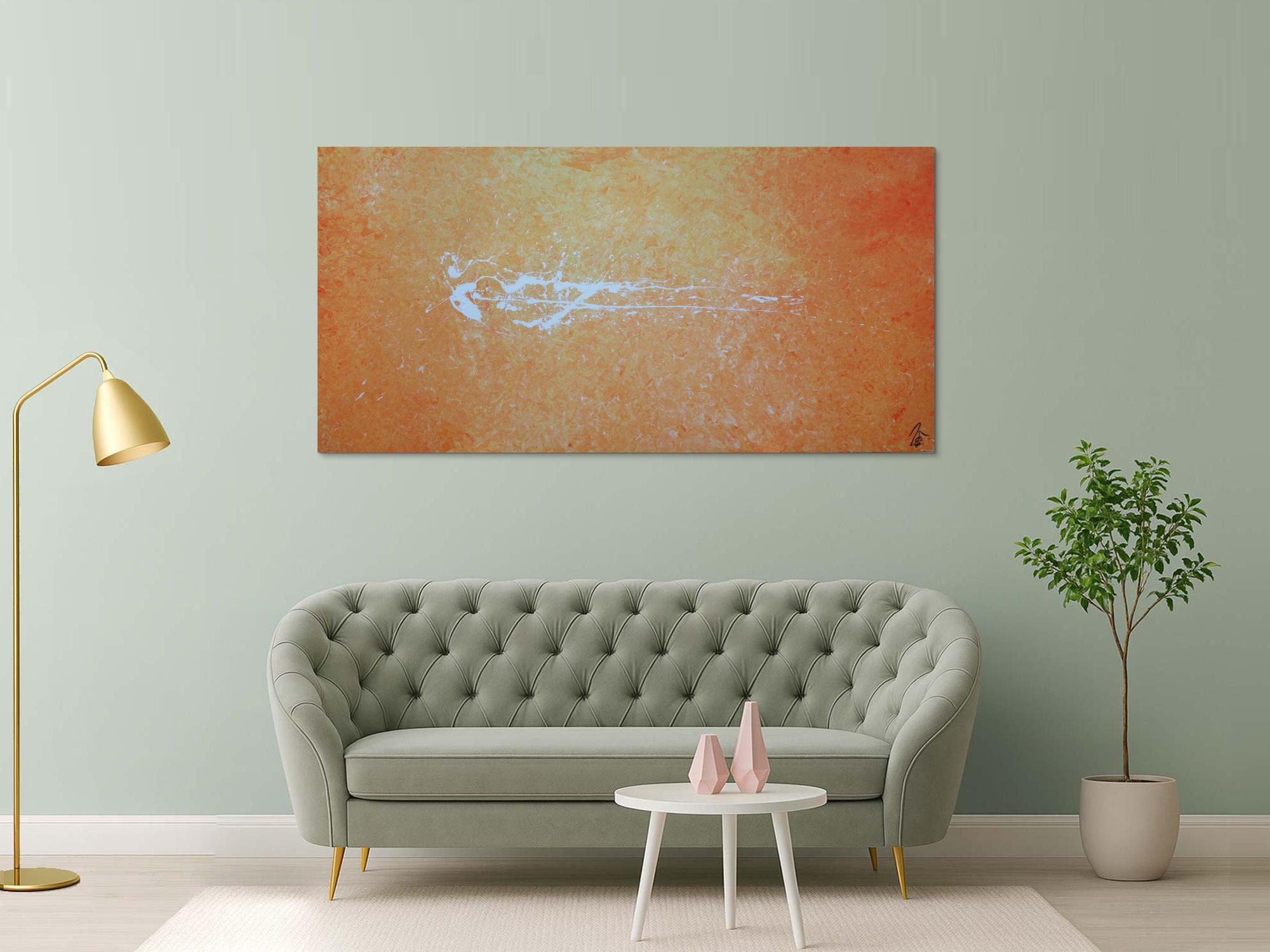 Abstraktes Acrylbild modern schlicht in orange weiß zeitgenössisch