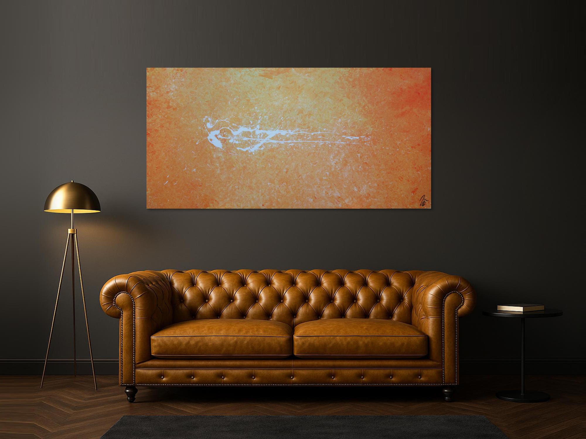 Abstraktes Acrylbild modern schlicht in orange weiß zeitgenössisch