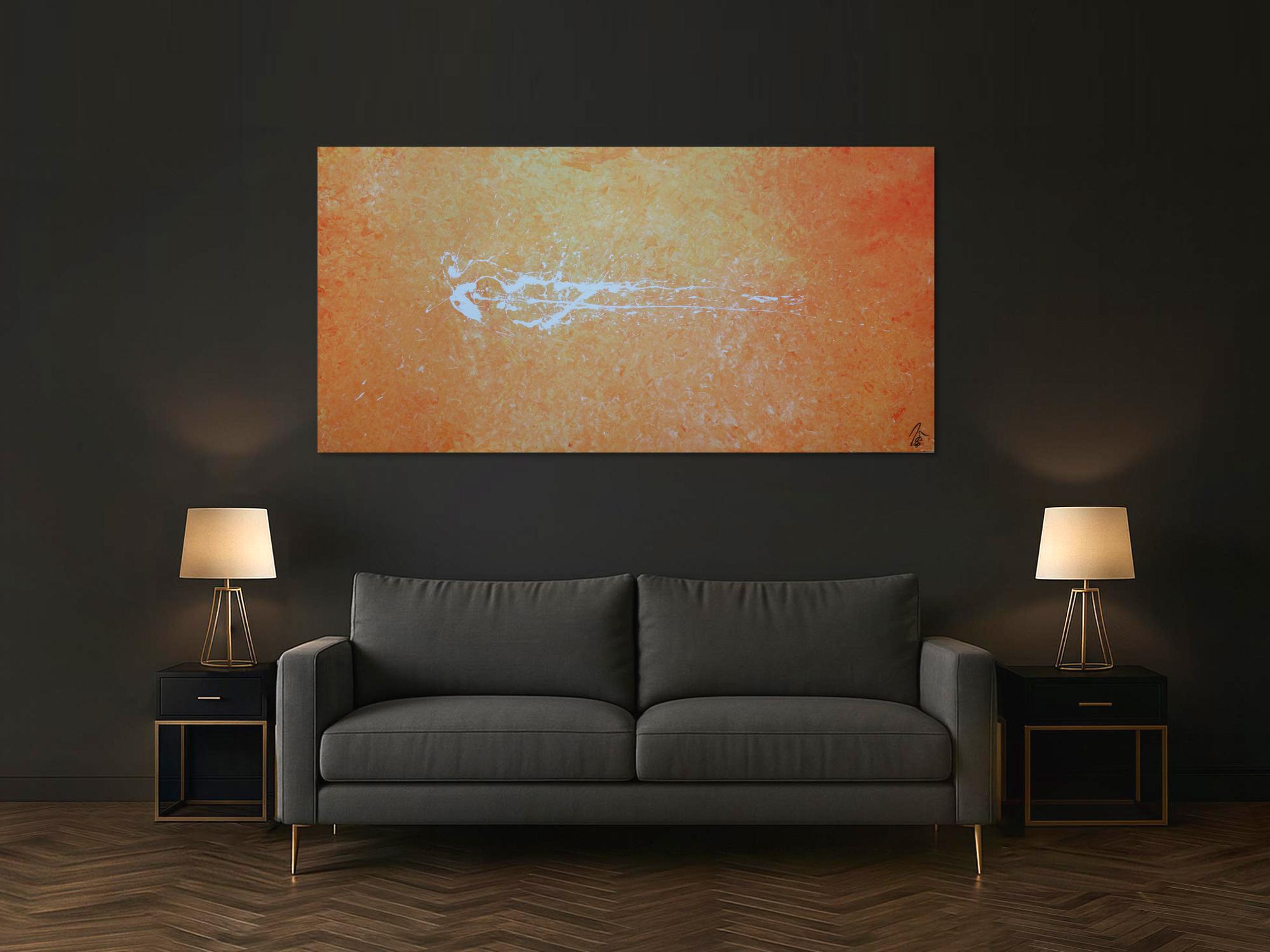 Abstraktes Acrylbild modern schlicht in orange weiß zeitgenössisch