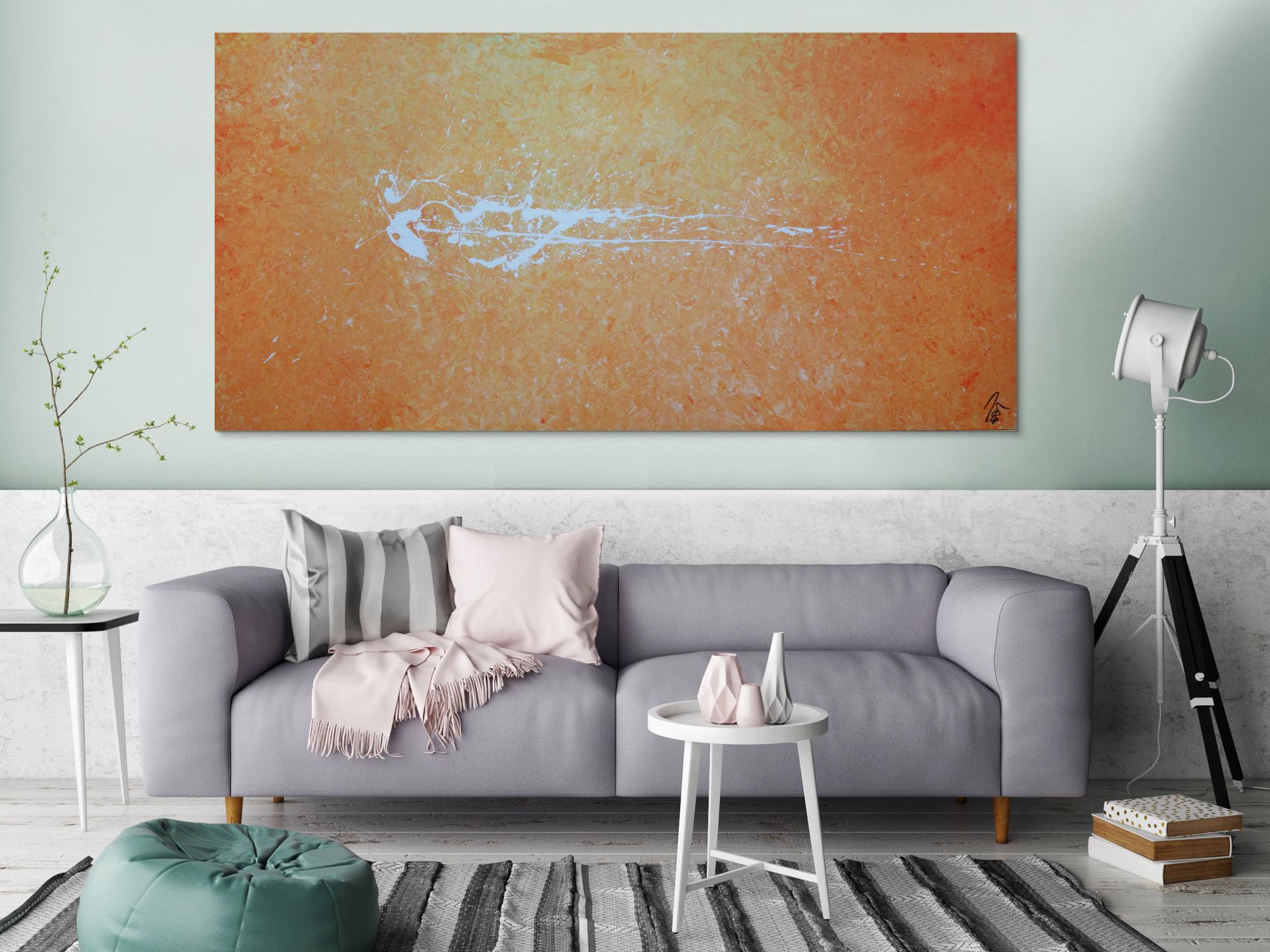 Abstraktes Acrylbild modern schlicht in orange weiß zeitgenössisch