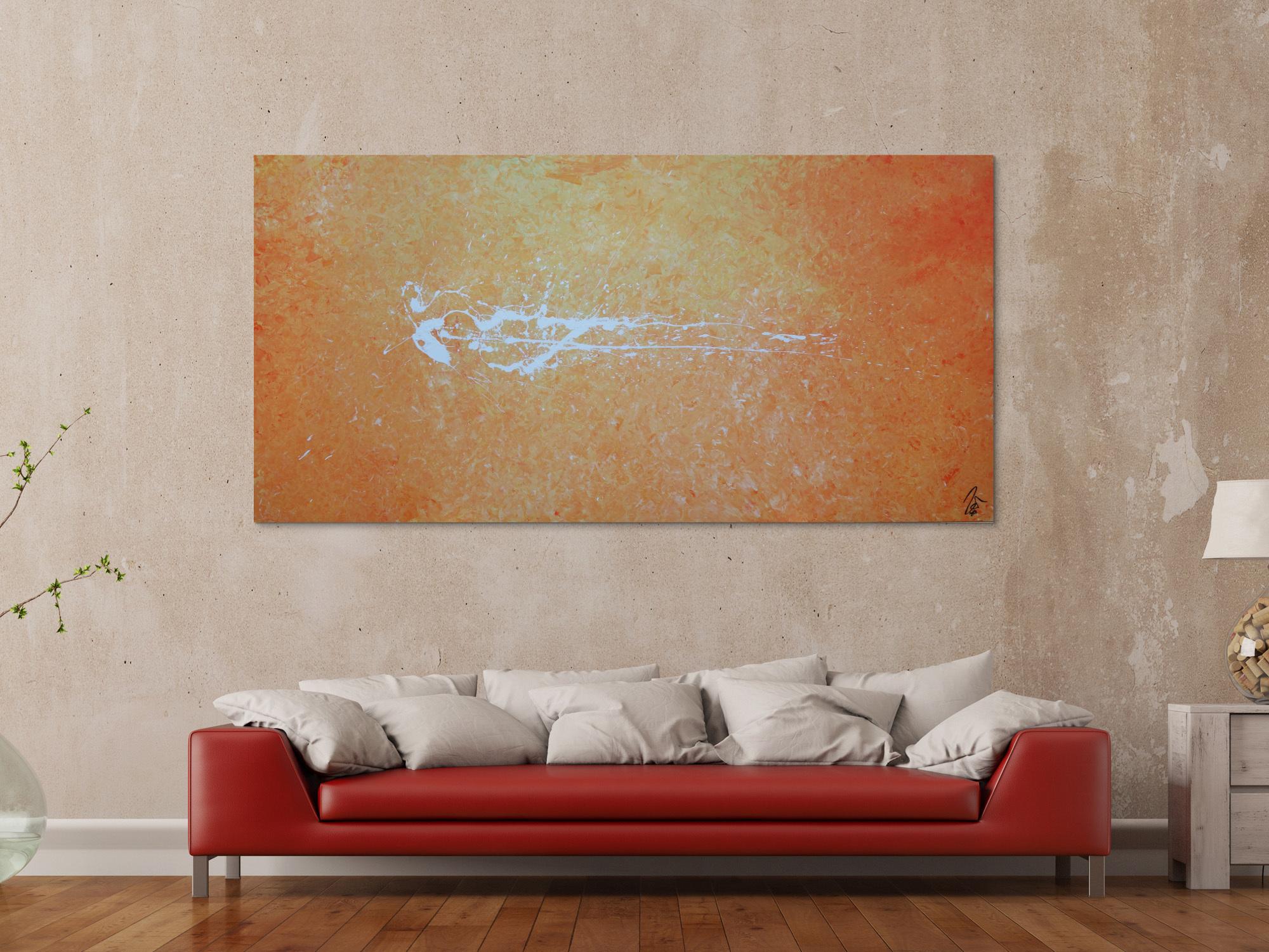 Abstraktes Acrylbild modern schlicht in orange weiß zeitgenössisch