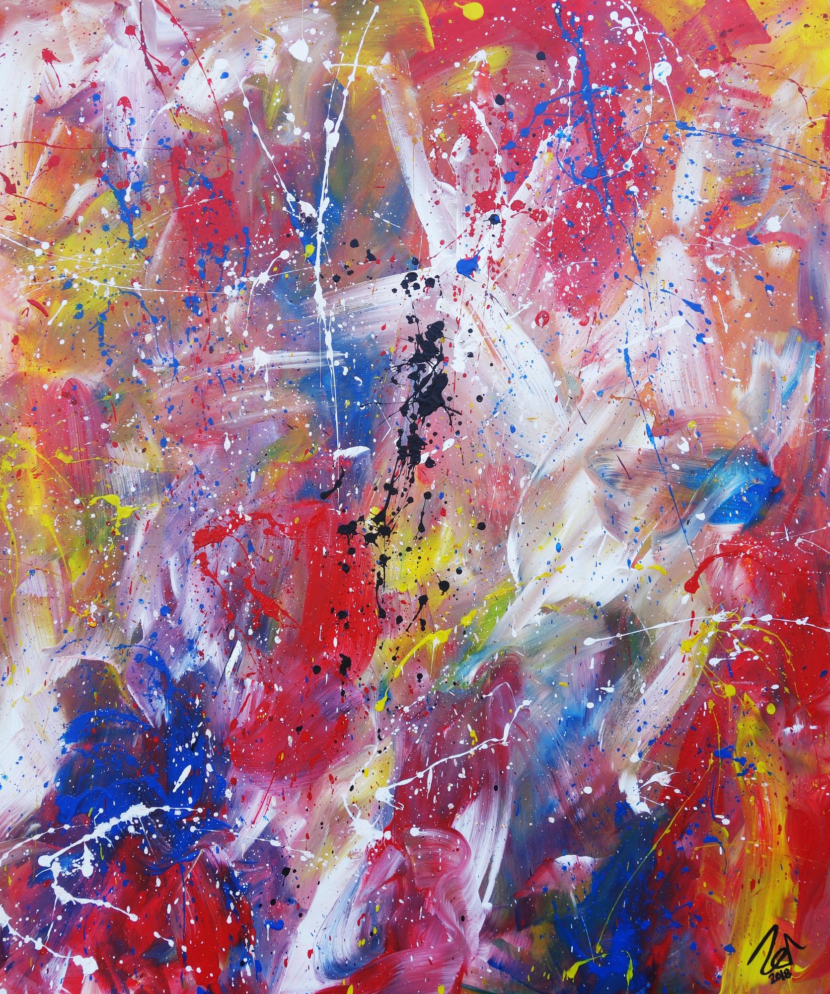 Abstraktes Acrylbild bunt modern Mischtechnik Action Painting zeitgenössisch