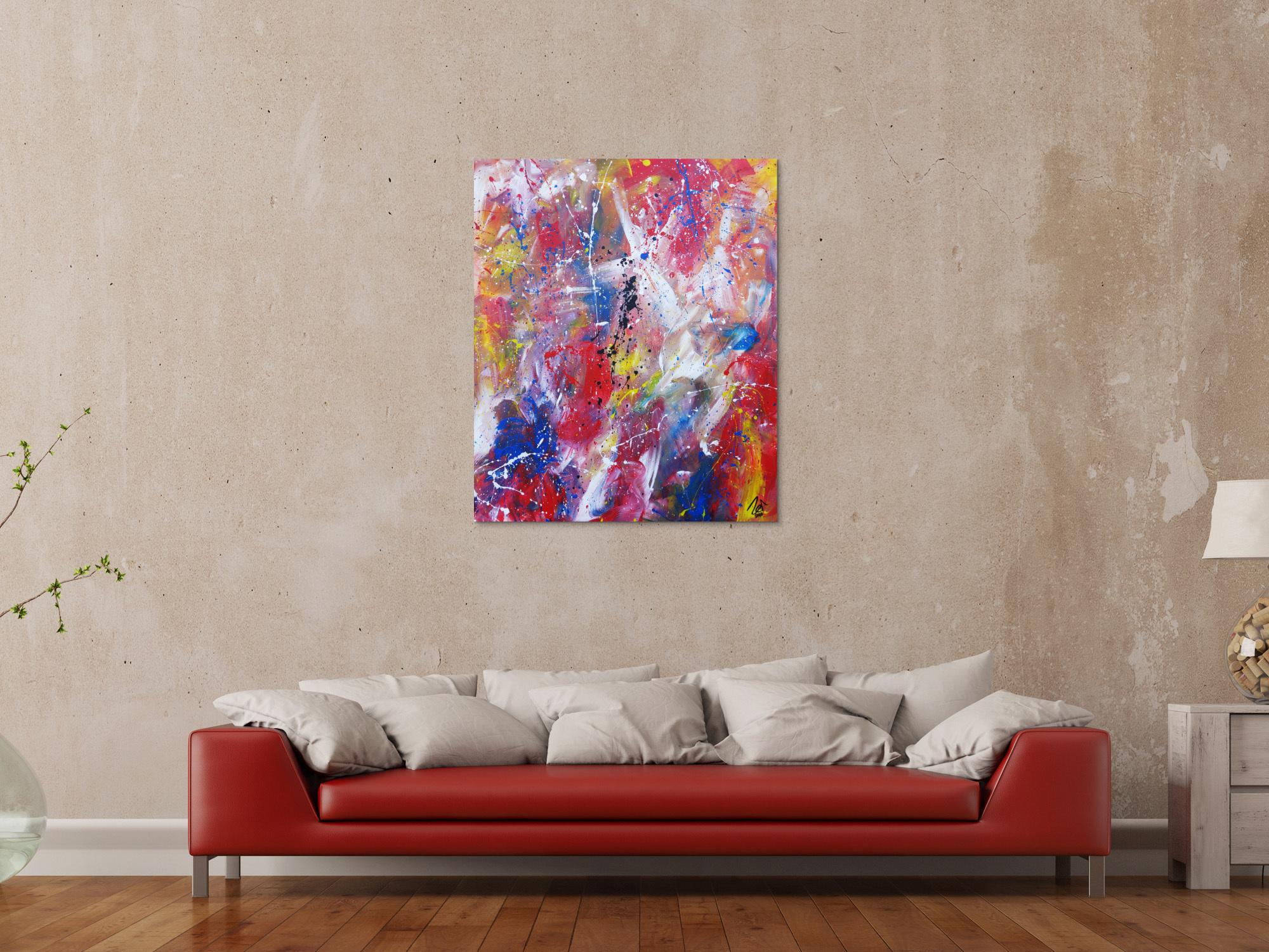 Abstraktes Acrylbild bunt modern Mischtechnik Action Painting zeitgenössisch