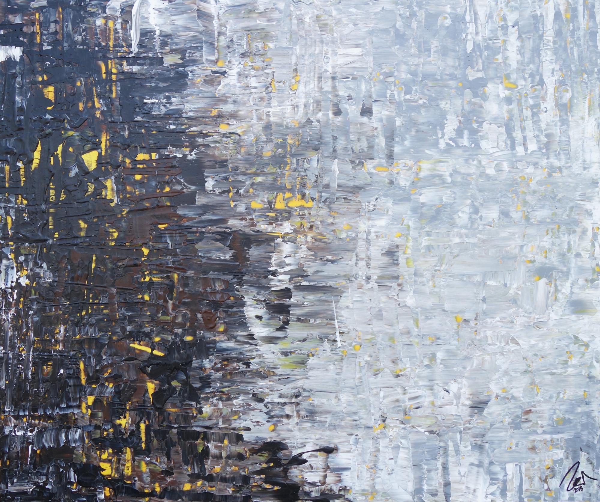 Abstraktes Acrylbild Spachteltechnik modern in grau schwarz braun