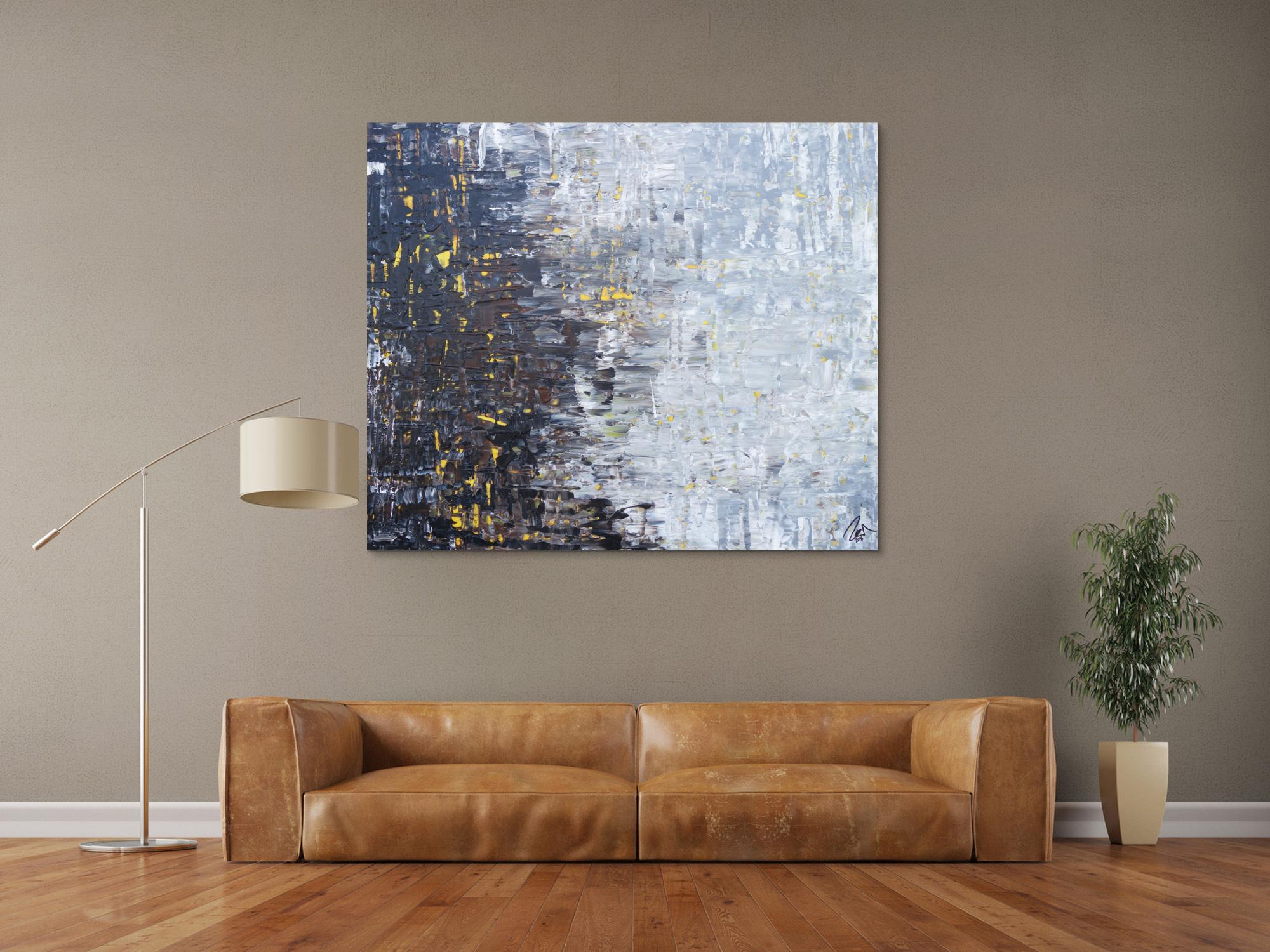 Abstraktes Acrylbild Spachteltechnik modern in grau schwarz braun