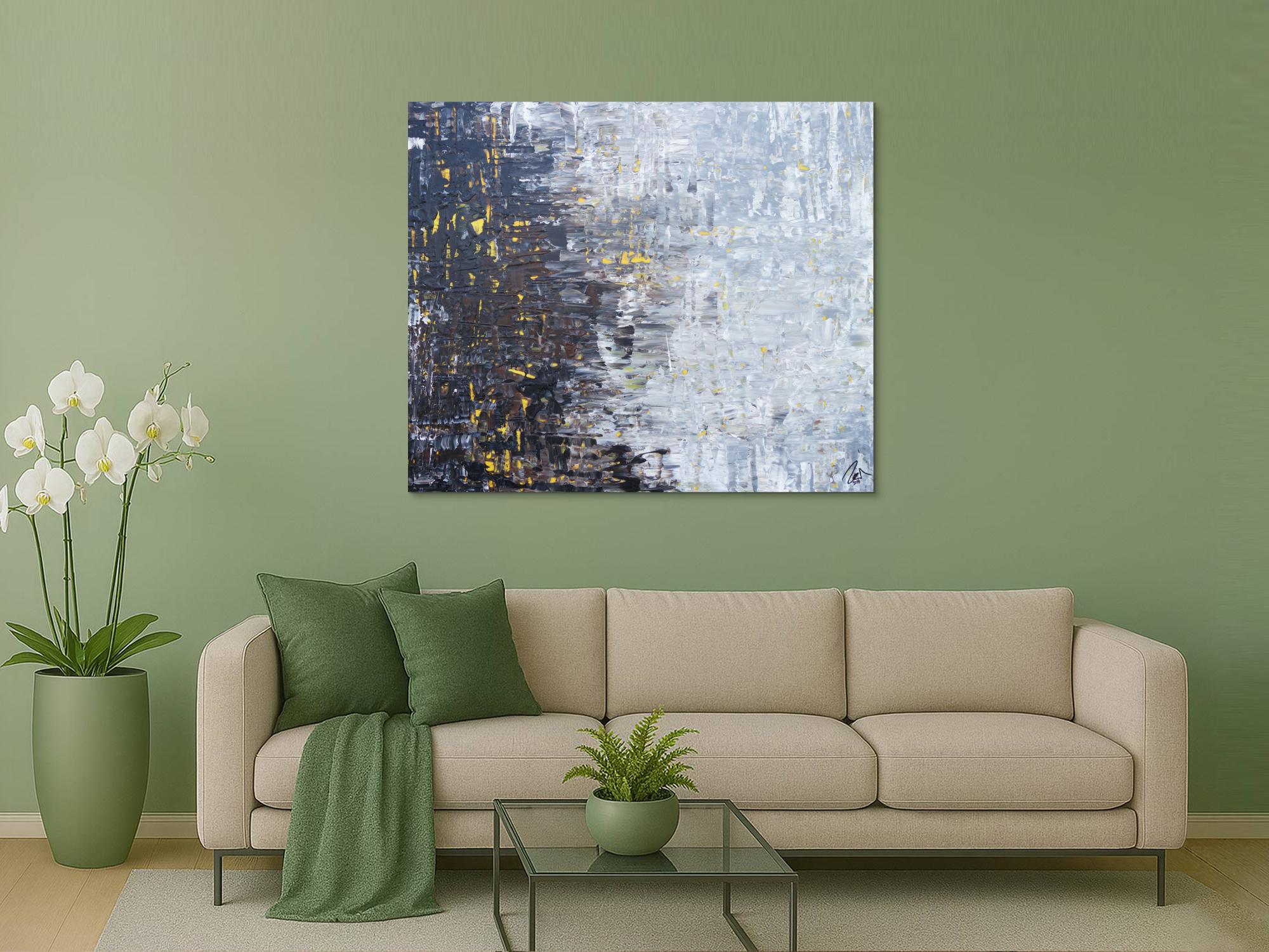 Abstraktes Acrylbild Spachteltechnik modern in grau schwarz braun