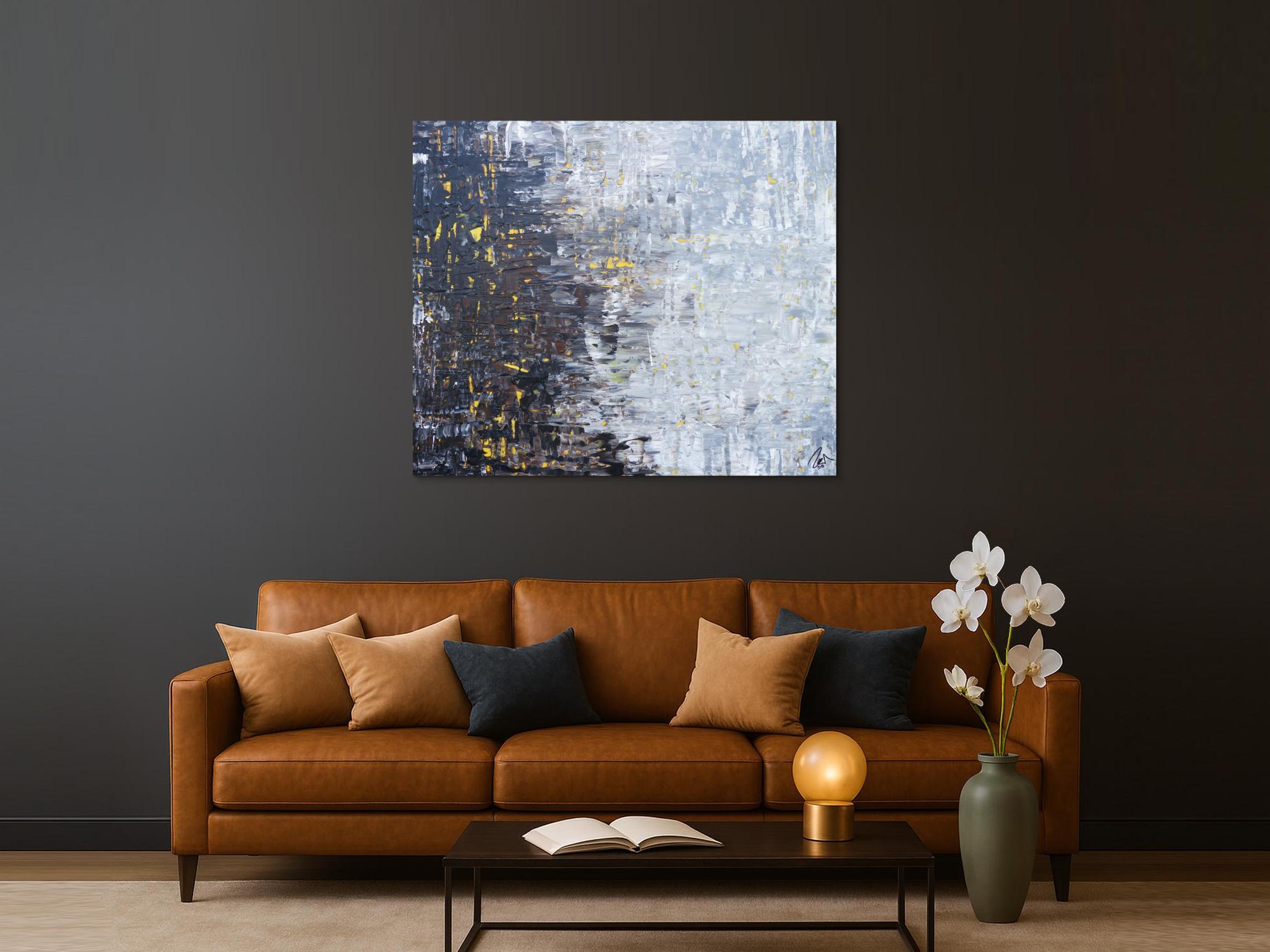 Abstraktes Acrylbild Spachteltechnik modern in grau schwarz braun