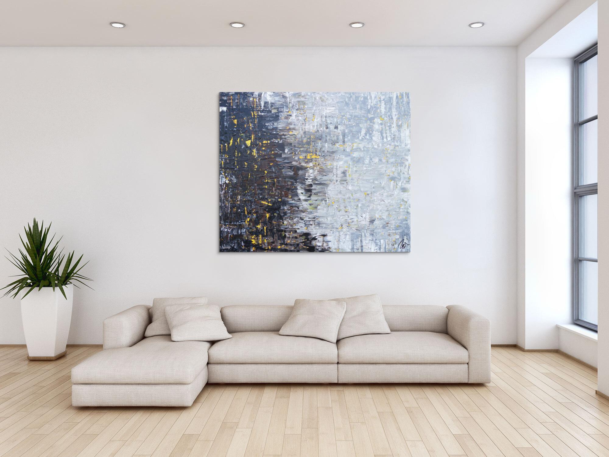 Abstraktes Acrylbild Spachteltechnik modern in grau schwarz braun