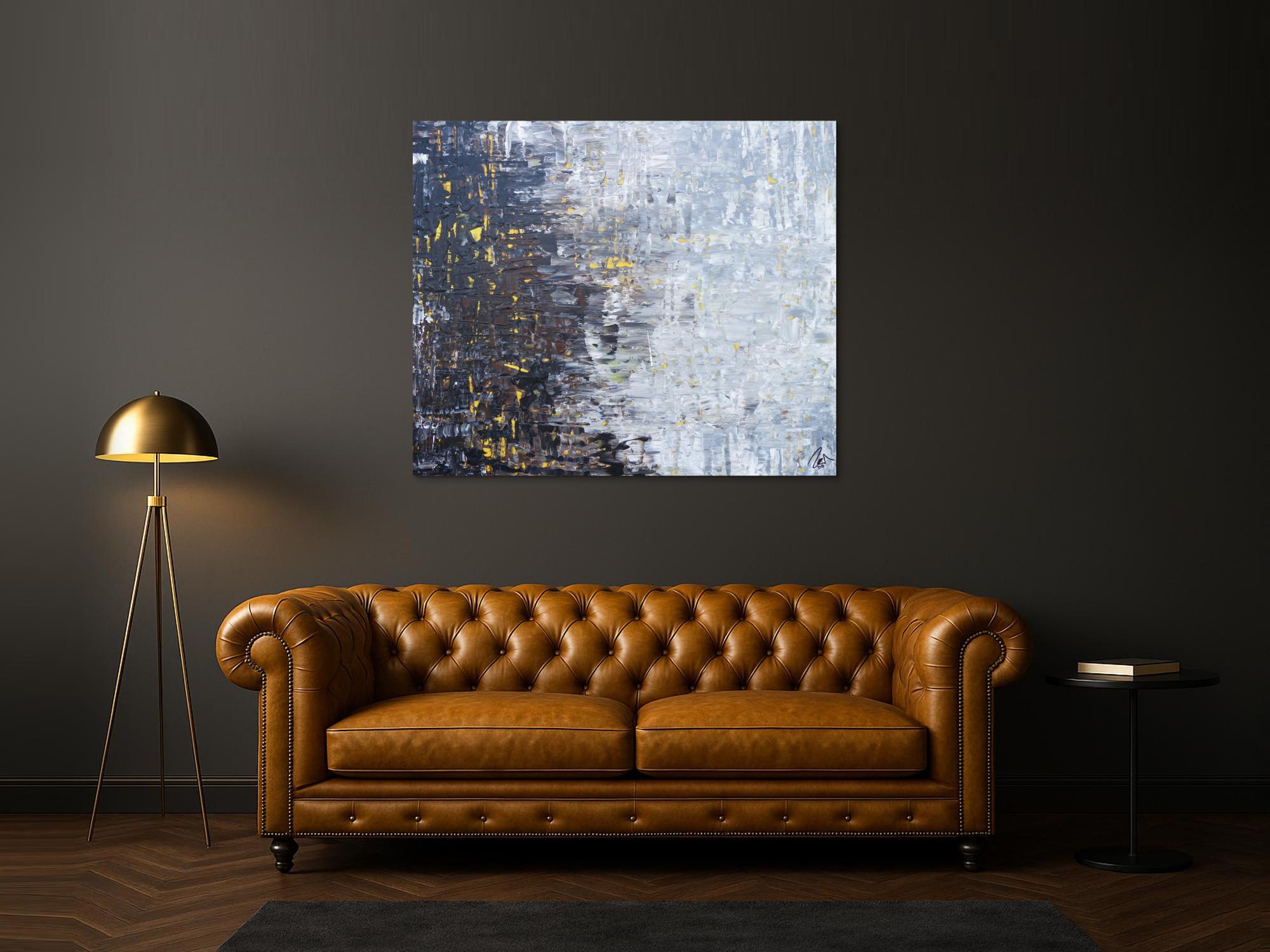 Abstraktes Acrylbild Spachteltechnik modern in grau schwarz braun