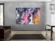 Abstraktes Acrylbild modern Mischtechnik pintk schwarz weiß orange zeitgenössisch