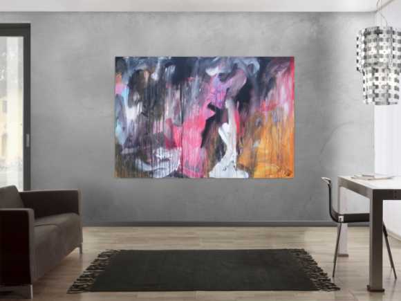 Abstraktes Acrylbild modern Mischtechnik pintk schwarz weiß orange zeitgenössisch