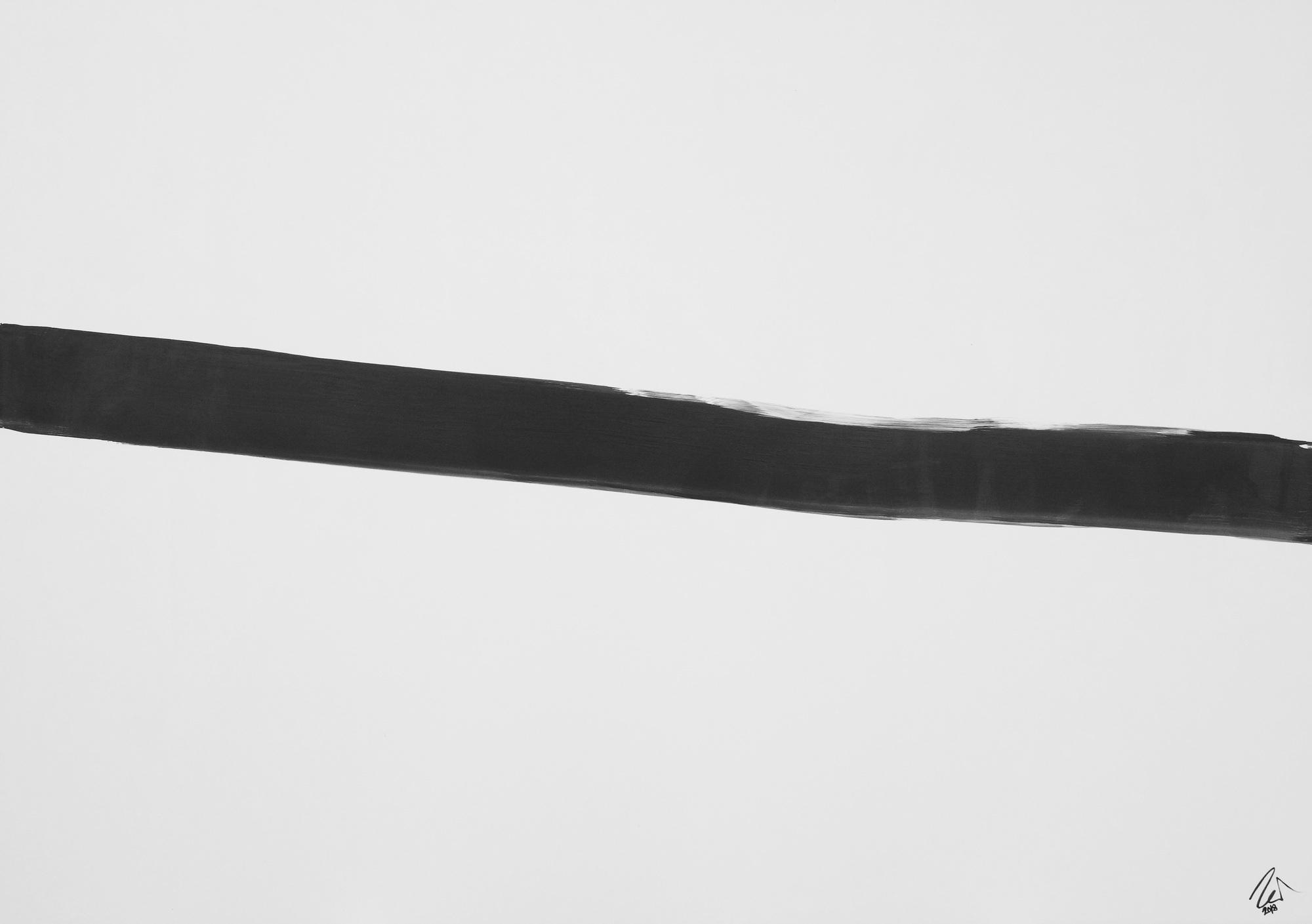 Abstraktes Acrylbild Minimalistisch schwarzer Streifen auf weißem Hintergrund zeitgenössisch schlicht