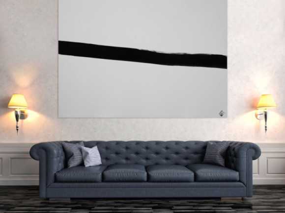 Abstraktes Acrylbild Minimalistisch schwarzer Streifen auf weißem Hintergrund zeitgenössisch schlicht