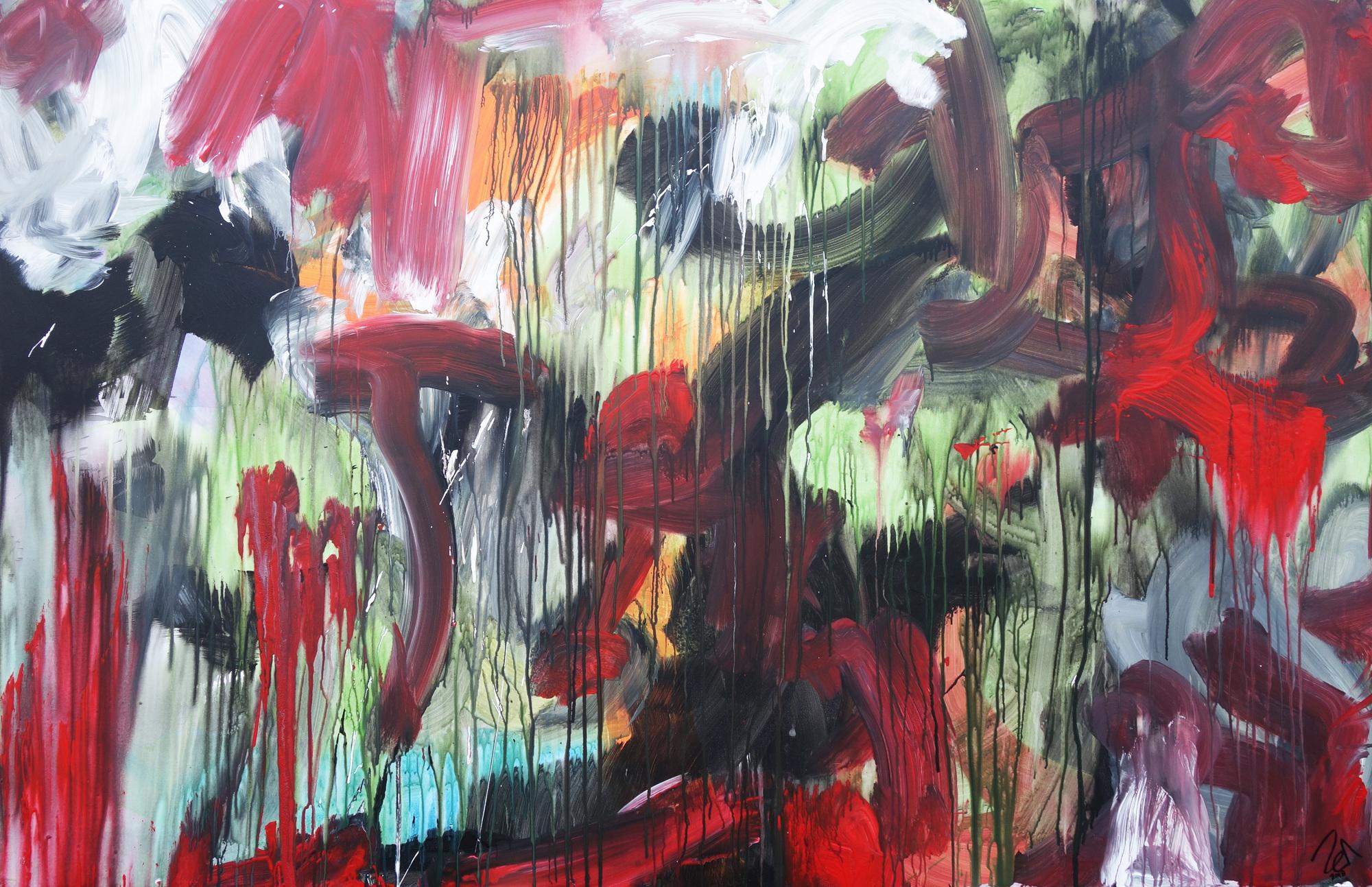 Abstraktes Acrylbild modernes Gemälde Mischtechnik rot schwarz weiß