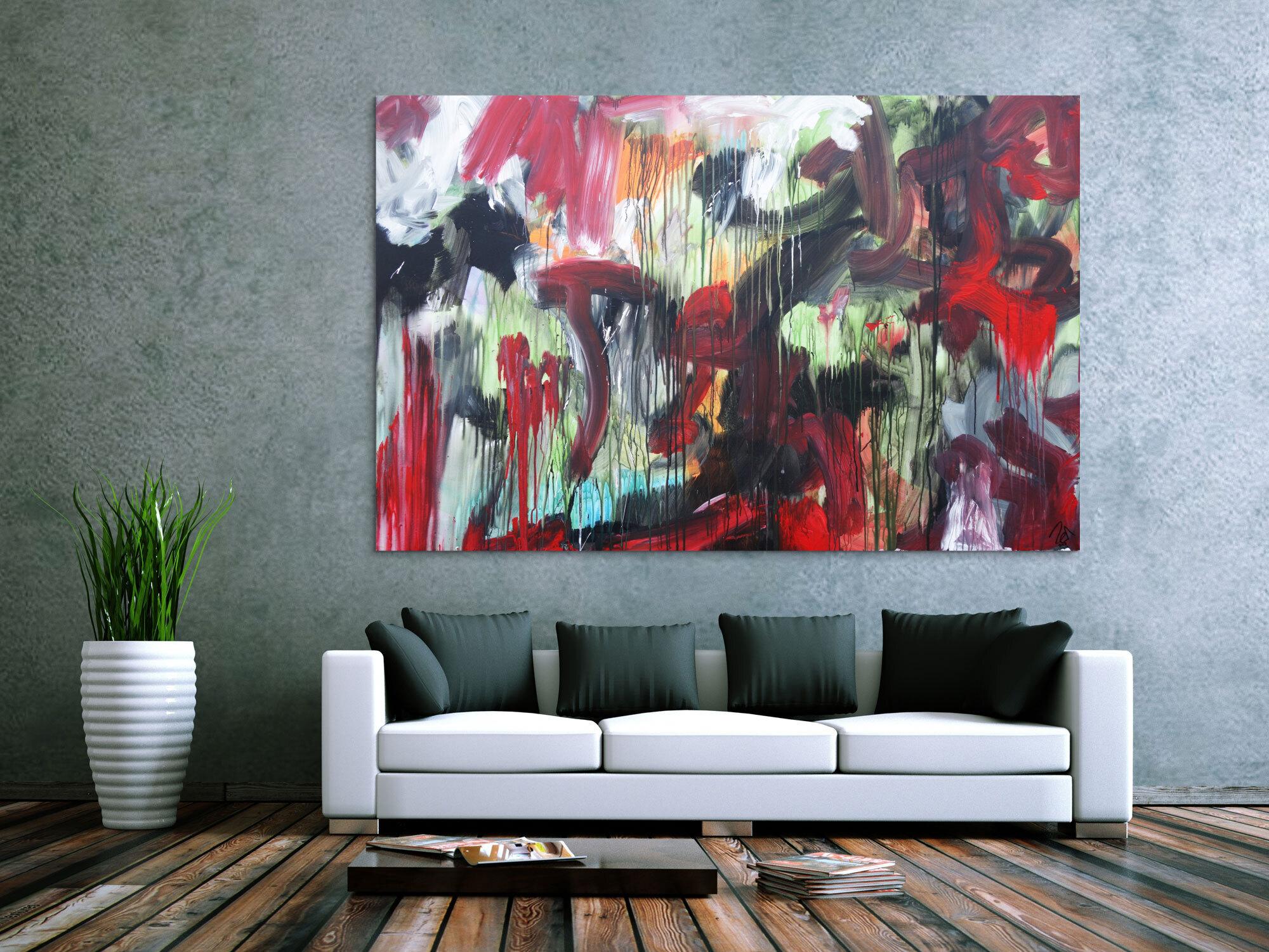 Abstraktes Acrylbild modernes Gemälde Mischtechnik rot schwarz weiß