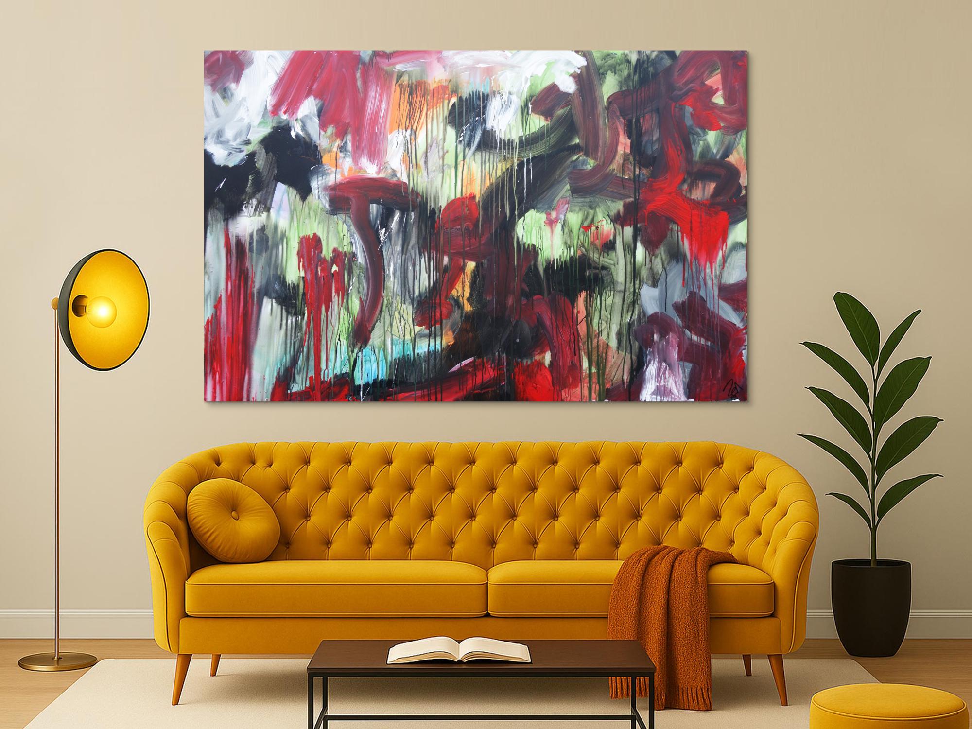 Abstraktes Acrylbild modernes Gemälde Mischtechnik rot schwarz weiß