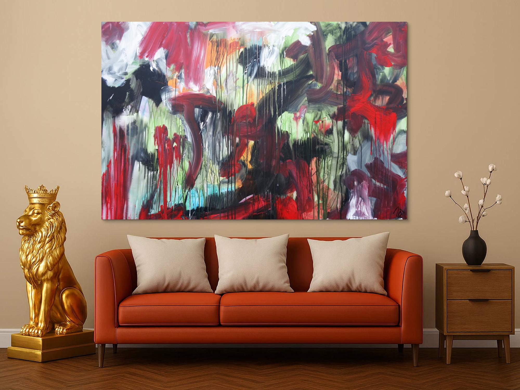 Abstraktes Acrylbild modernes Gemälde Mischtechnik rot schwarz weiß