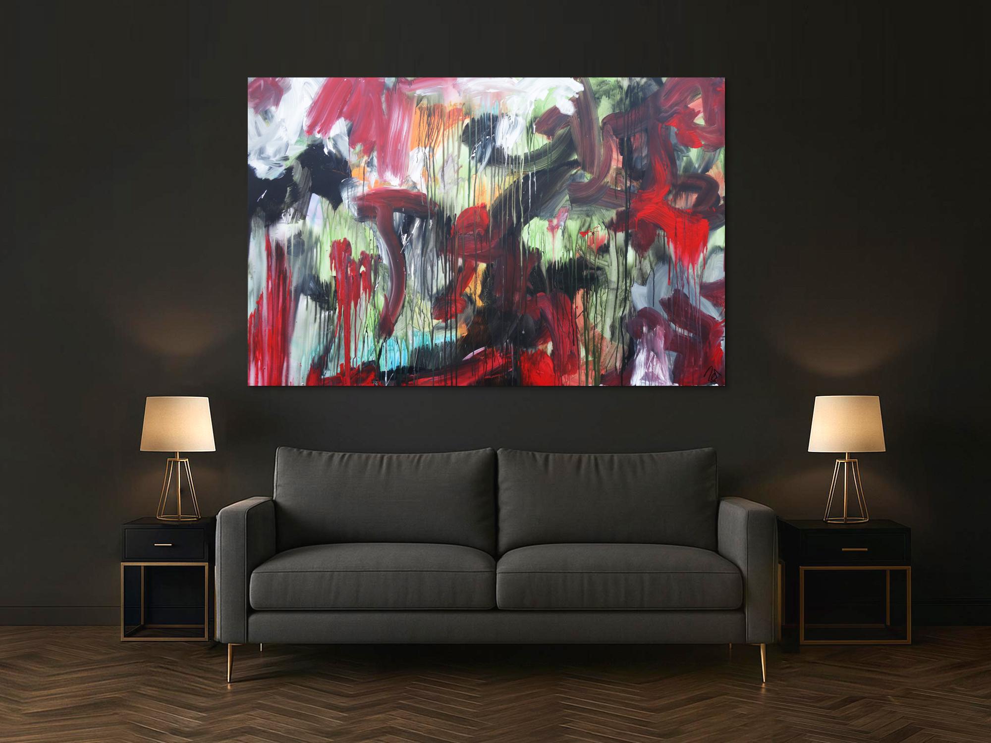 Abstraktes Acrylbild modernes Gemälde Mischtechnik rot schwarz weiß