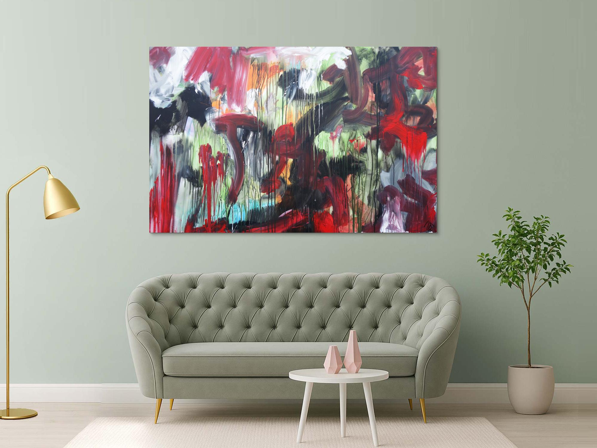 Abstraktes Acrylbild modernes Gemälde Mischtechnik rot schwarz weiß