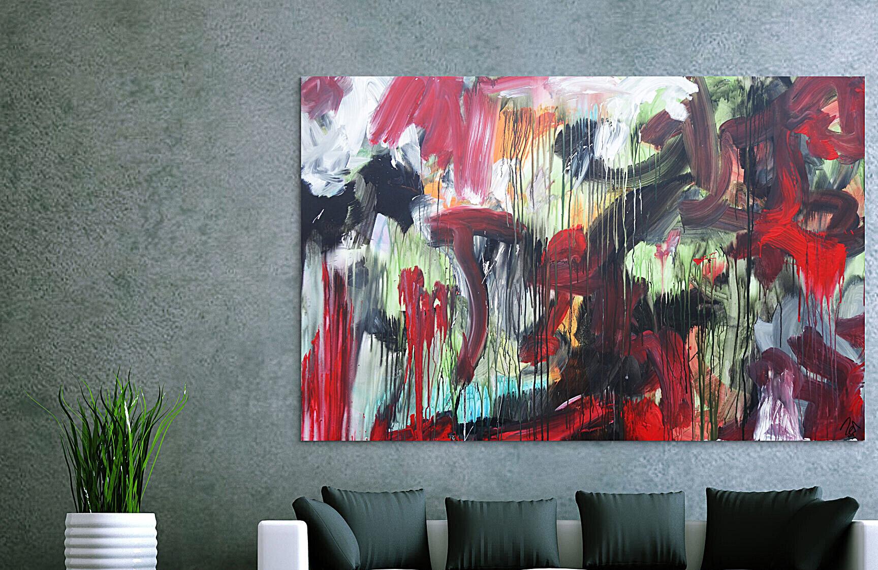 Abstraktes Acrylbild modernes Gemälde Mischtechnik rot schwarz weiß