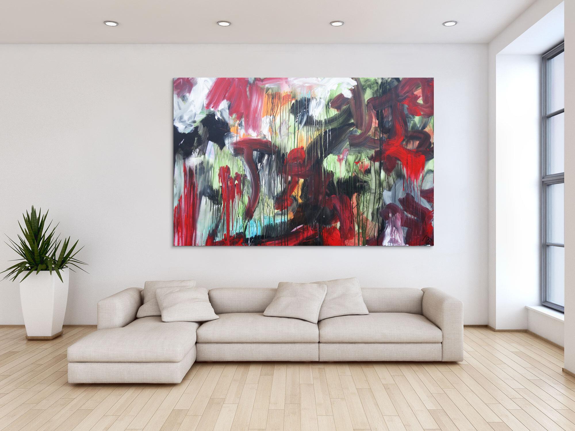 Abstraktes Acrylbild modernes Gemälde Mischtechnik rot schwarz weiß