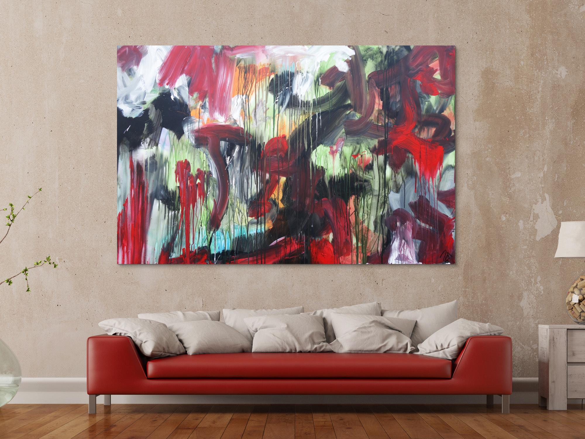 Abstraktes Acrylbild modernes Gemälde Mischtechnik rot schwarz weiß