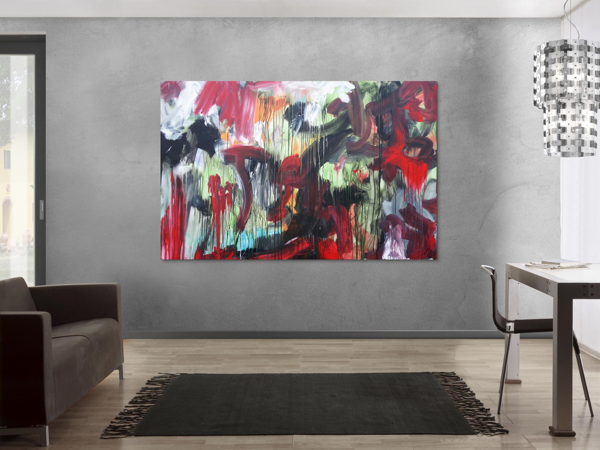 Abstraktes Acrylbild modernes Gemälde Mischtechnik rot schwarz weiß