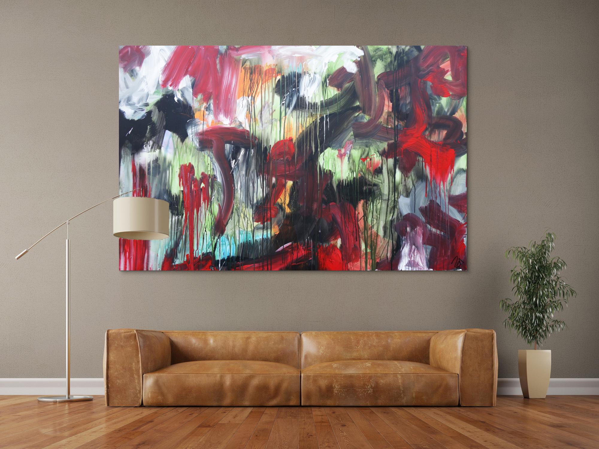 Abstraktes Acrylbild modernes Gemälde Mischtechnik rot schwarz weiß