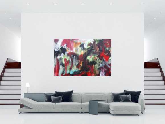 Abstraktes Acrylbild modernes Gemälde Mischtechnik rot schwarz weiß