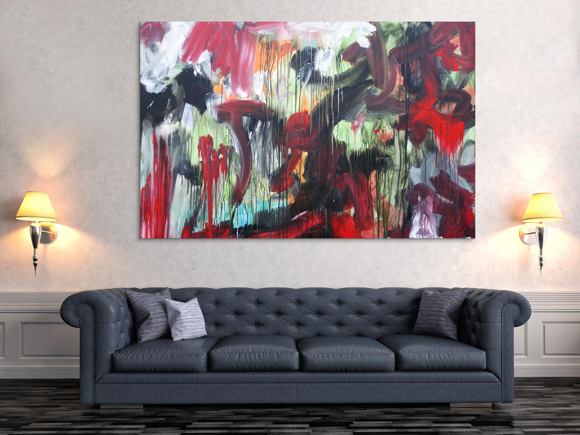 Abstraktes Acrylbild modernes Gemälde Mischtechnik rot schwarz weiß