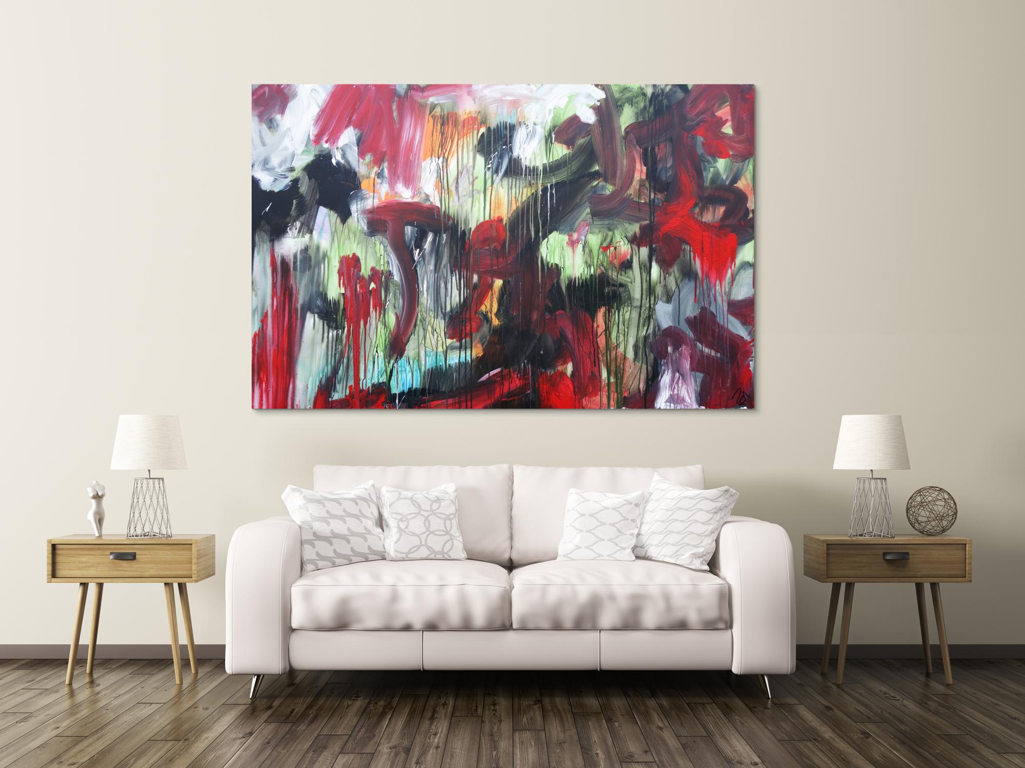 Abstraktes Acrylbild modernes Gemälde Mischtechnik rot schwarz weiß