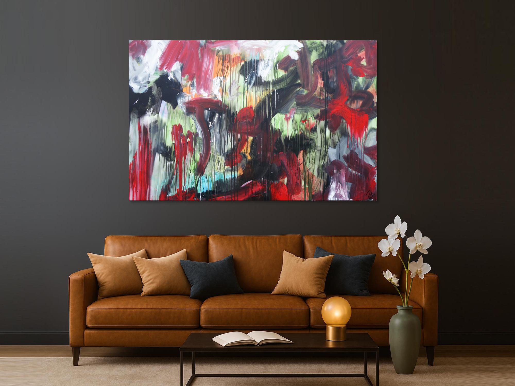 Abstraktes Acrylbild modernes Gemälde Mischtechnik rot schwarz weiß