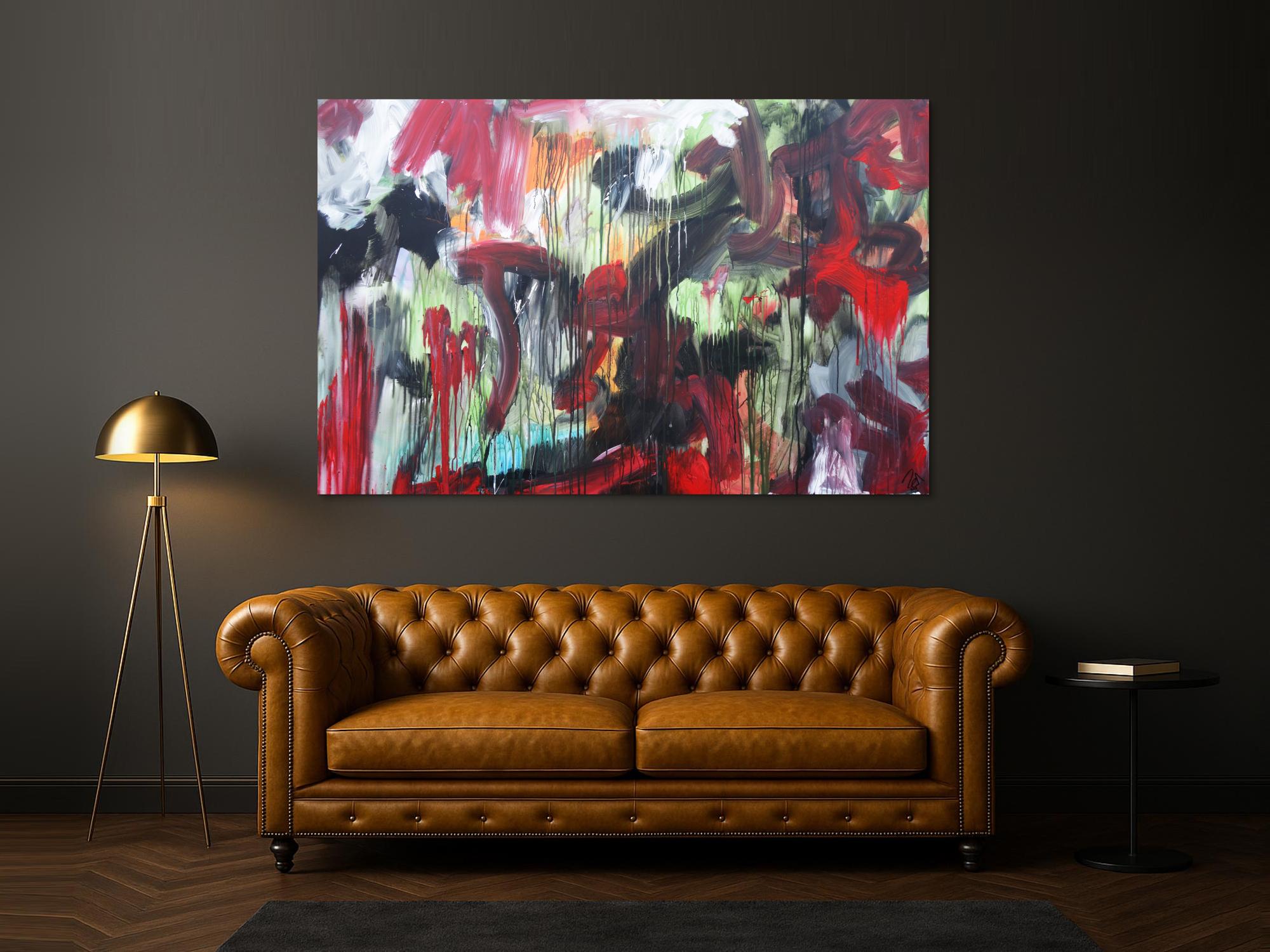 Abstraktes Acrylbild modernes Gemälde Mischtechnik rot schwarz weiß