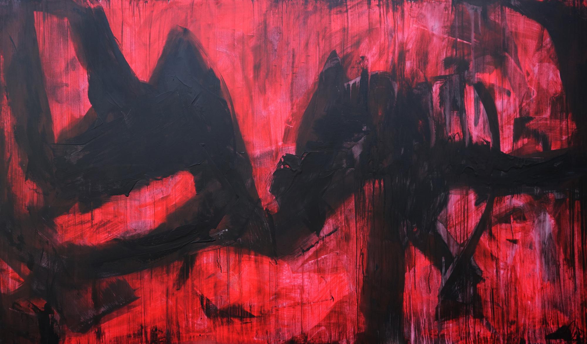 Abstraktes Acrylbild modern zeitgenössische Mischtechnik in rot und schwarz