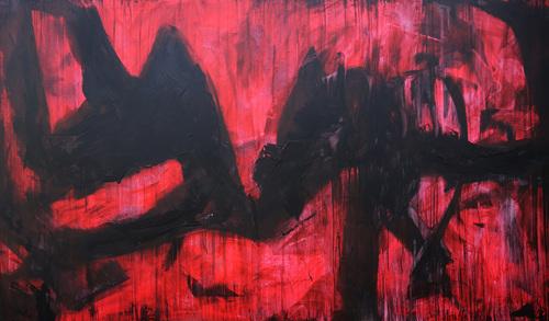 Abstraktes Acrylbild modern zeitgenössische Mischtechnik in rot und schwarz