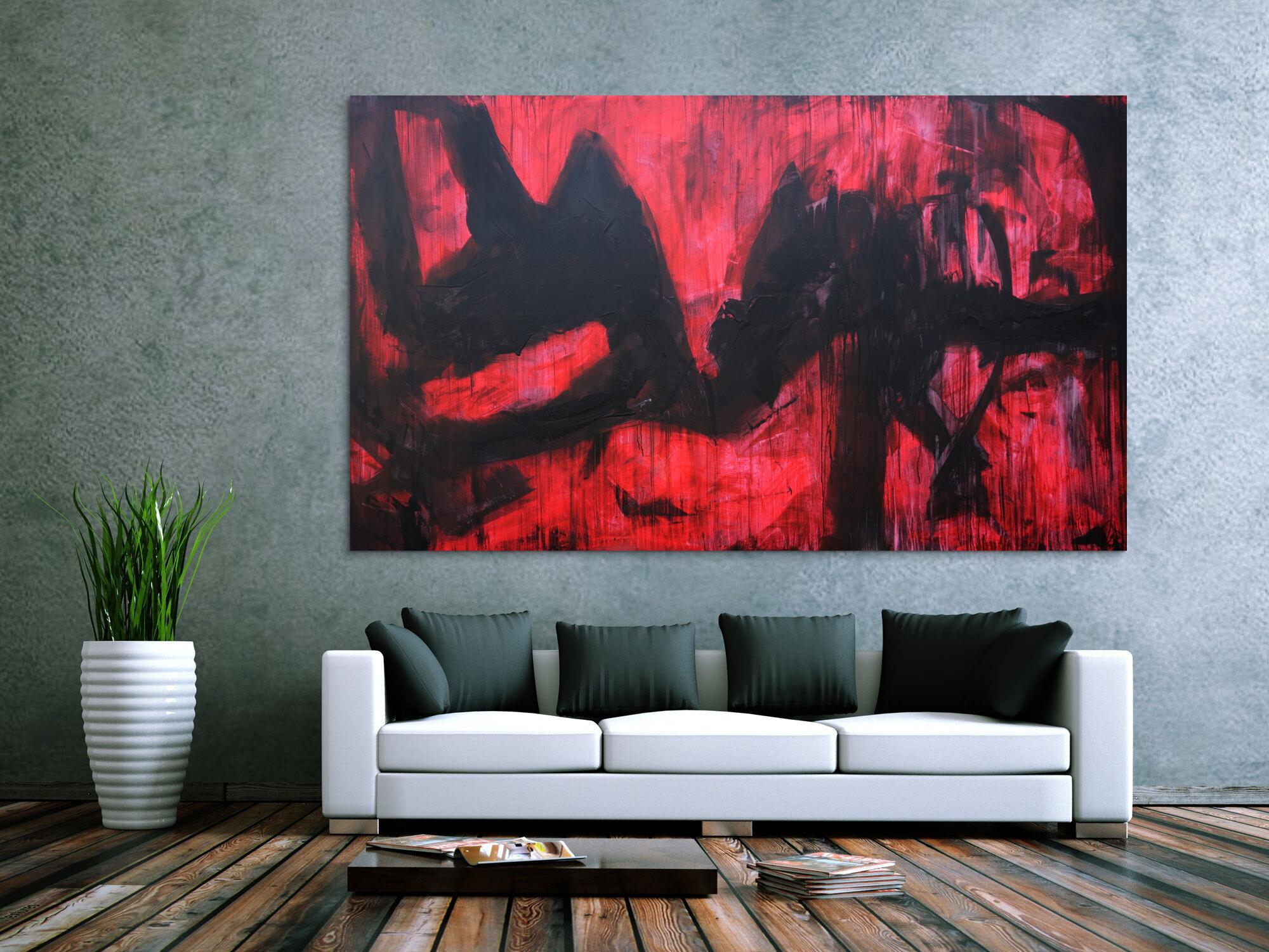 Abstraktes Acrylbild modern zeitgenössische Mischtechnik in rot und schwarz