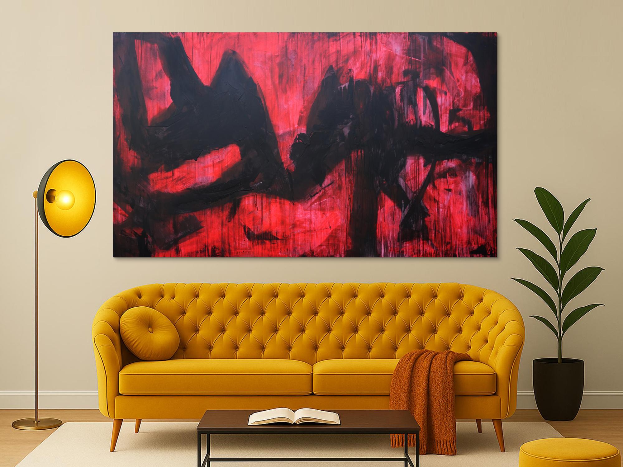 Abstraktes Acrylbild modern zeitgenössische Mischtechnik in rot und schwarz