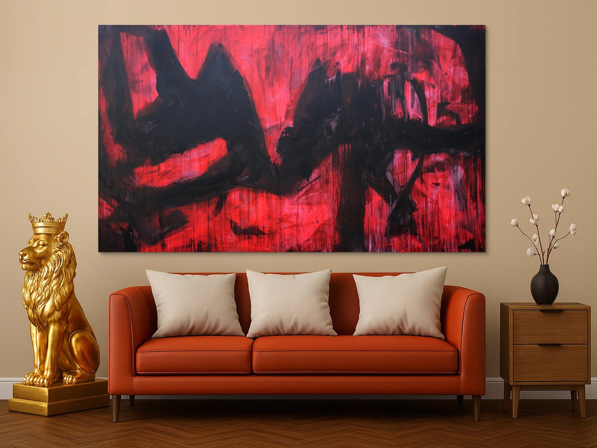 Abstraktes Acrylbild modern zeitgenössische Mischtechnik in rot und schwarz