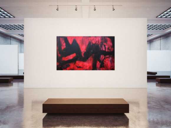 Abstraktes Acrylbild modern zeitgenössische Mischtechnik in rot und schwarz