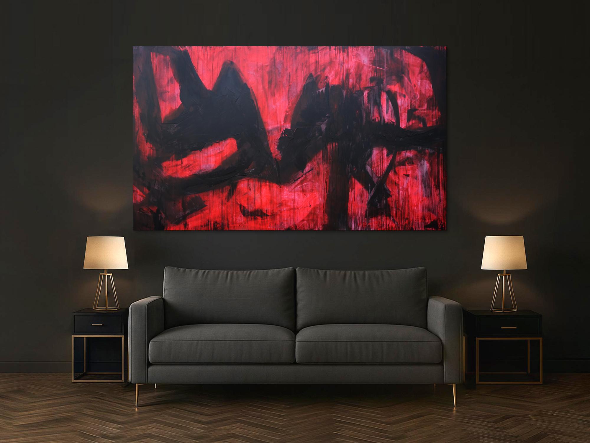 Abstraktes Acrylbild modern zeitgenössische Mischtechnik in rot und schwarz