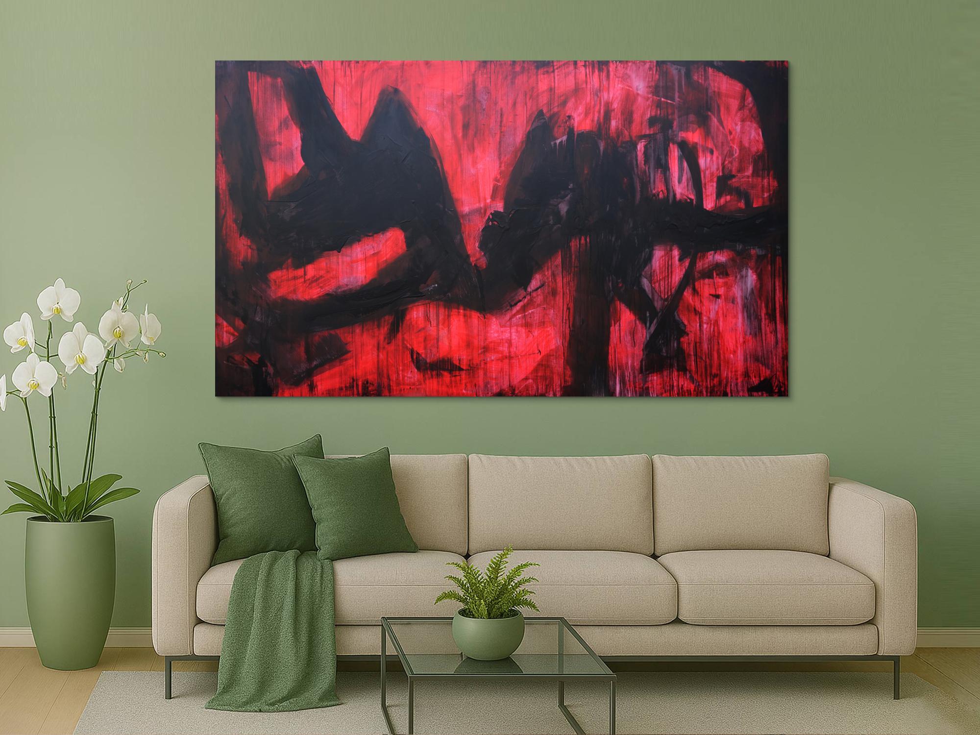 Abstraktes Acrylbild modern zeitgenössische Mischtechnik in rot und schwarz