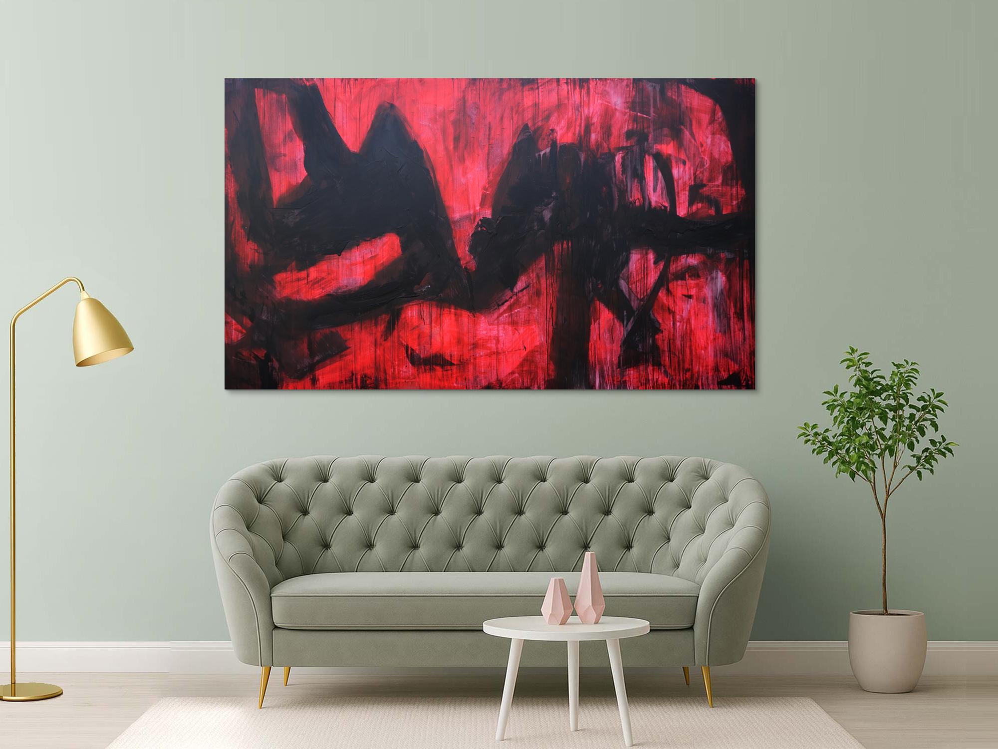 Abstraktes Acrylbild modern zeitgenössische Mischtechnik in rot und schwarz