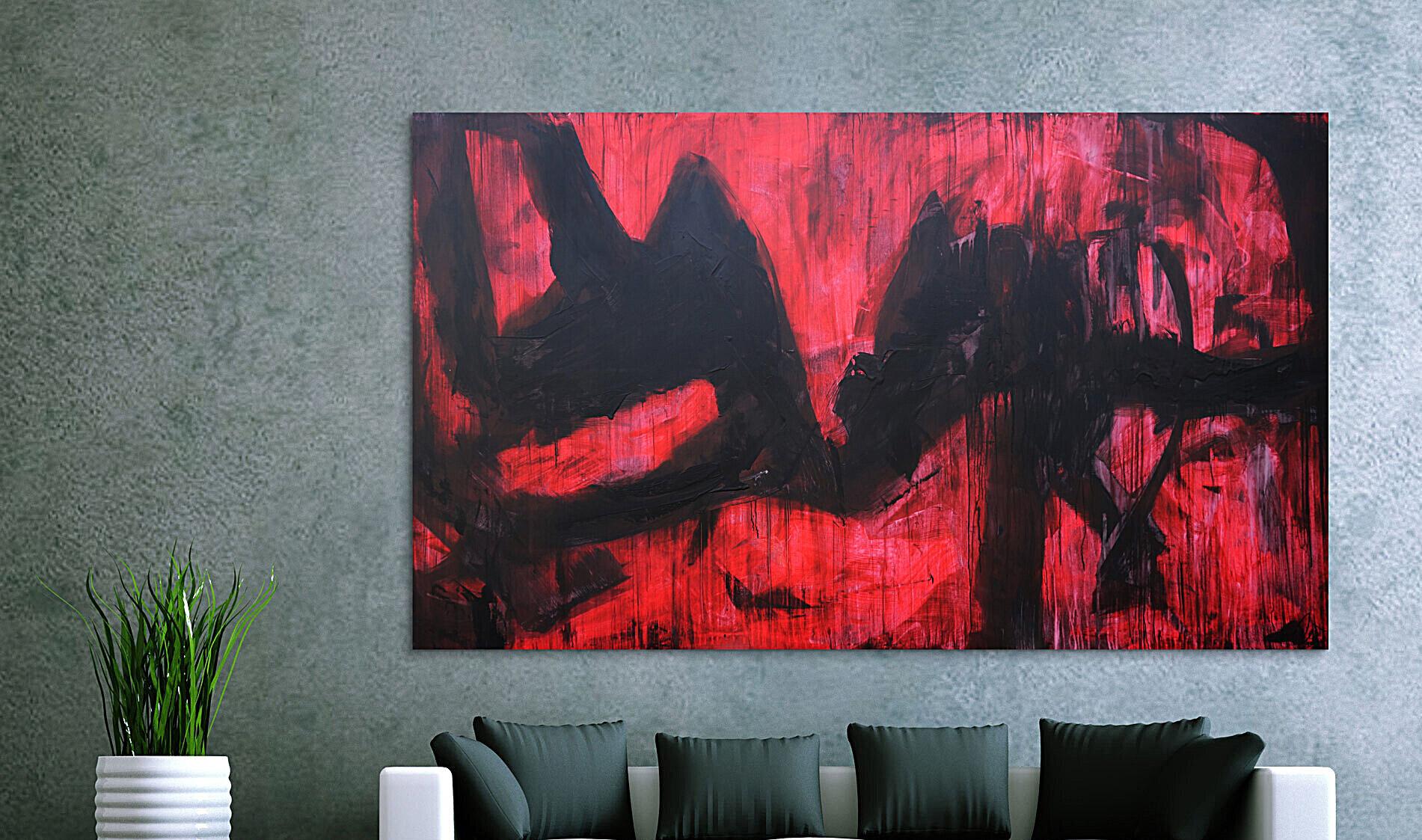 Abstraktes Acrylbild modern zeitgenössische Mischtechnik in rot und schwarz