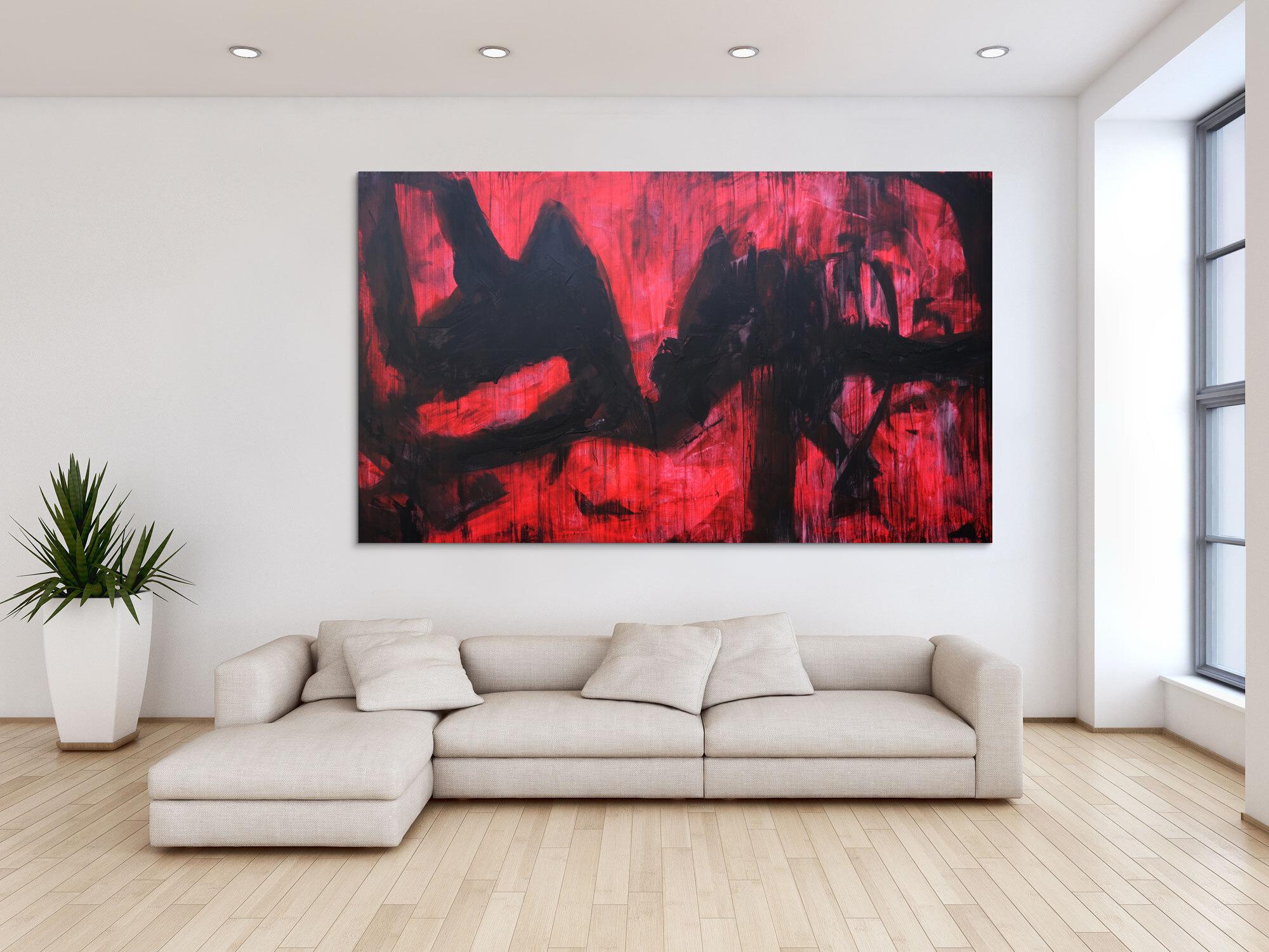 Abstraktes Acrylbild modern zeitgenössische Mischtechnik in rot und schwarz