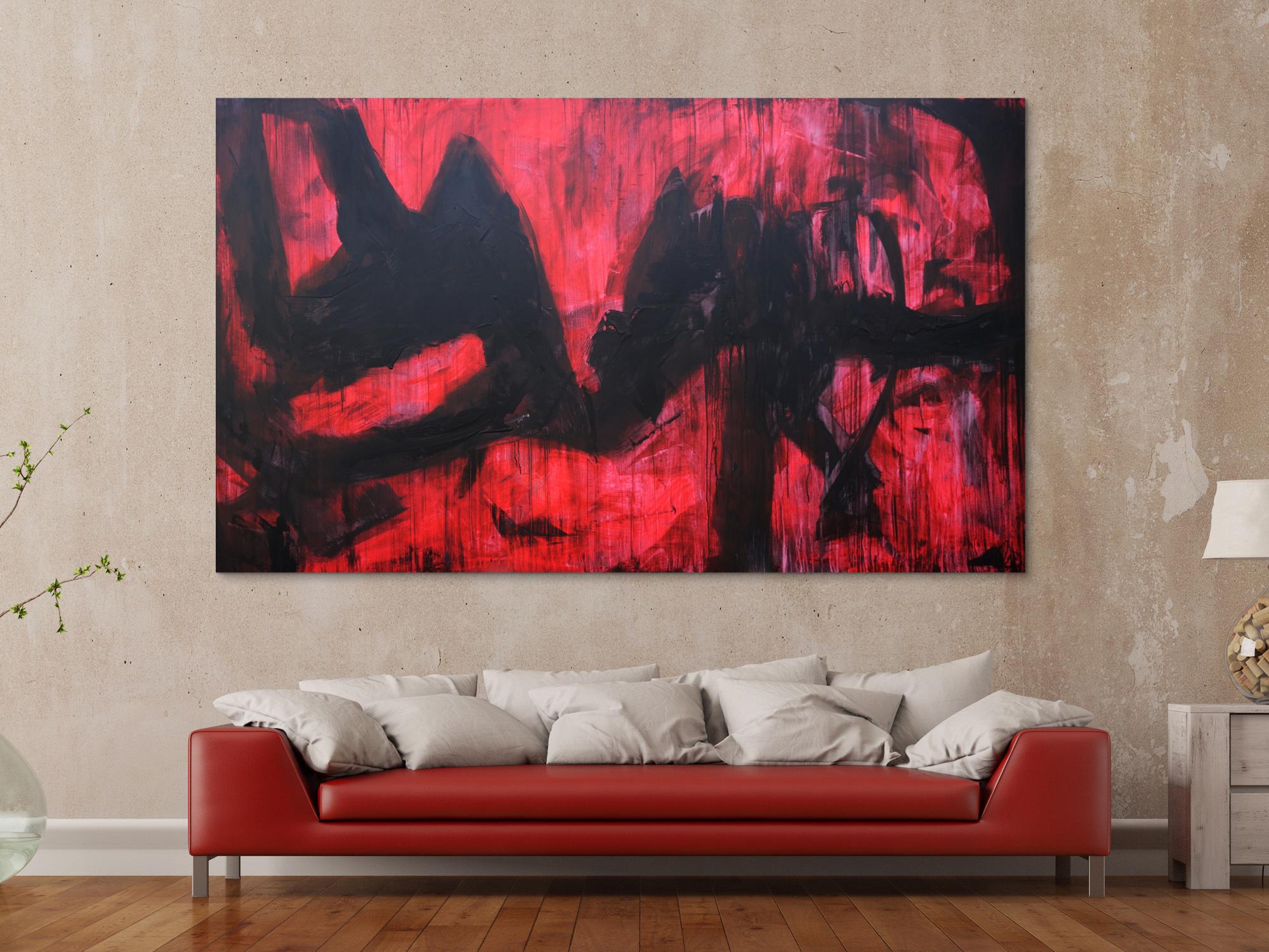 Abstraktes Acrylbild modern zeitgenössische Mischtechnik in rot und schwarz