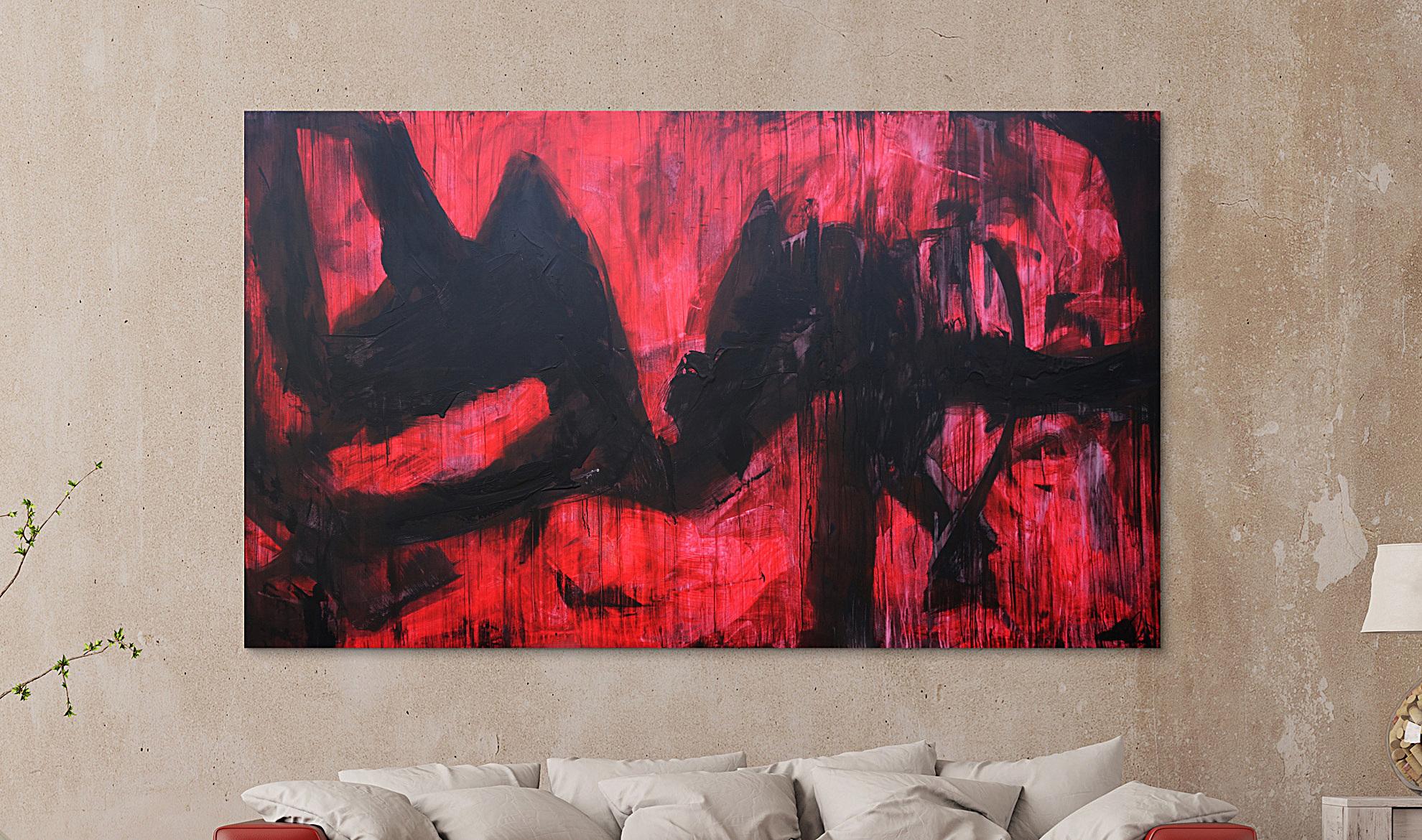Abstraktes Kunstwerk in Rot und Orange