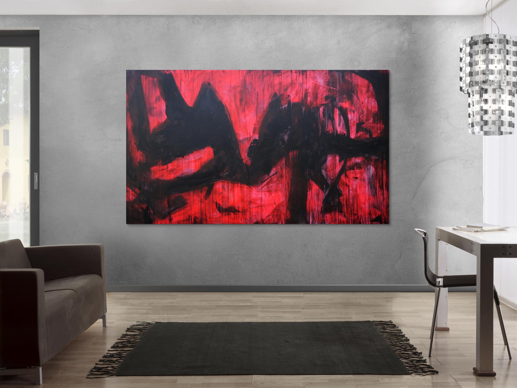 Abstraktes Acrylbild modern zeitgenössische Mischtechnik in rot und schwarz